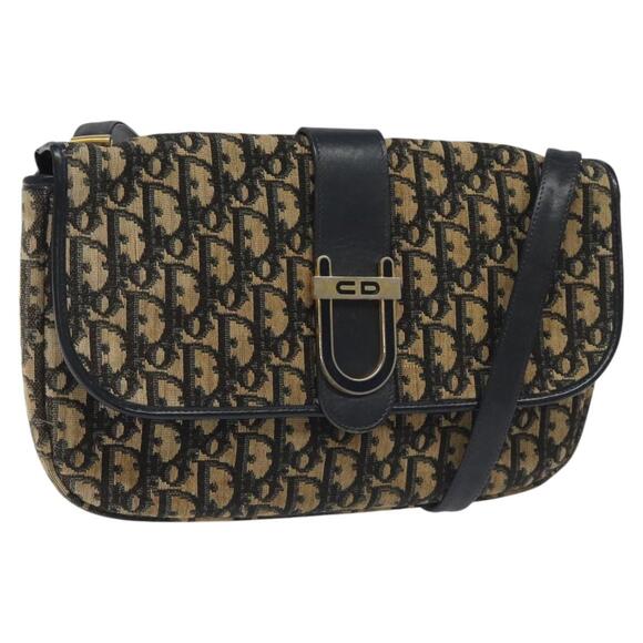 DIOR Trotter Canvas Shoulder Bag Navy Gold - Picture 1 of 12